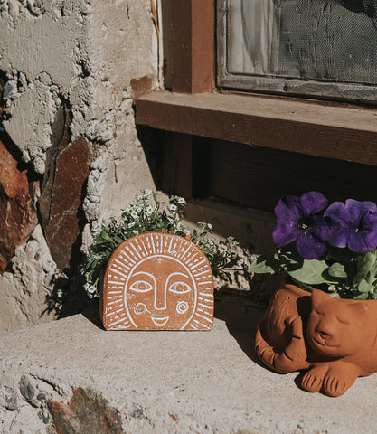 Terracotta Sleeping Cat Planter