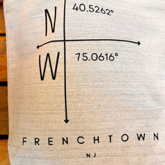 frenchtown.NJ.map.coordinates.city.tote.bag.ethically,handprinted.do.good.shop