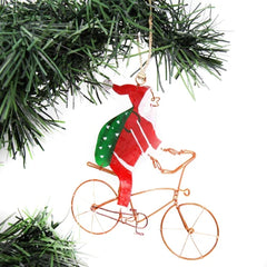 Bike Riding Santa Recycled Ornament
