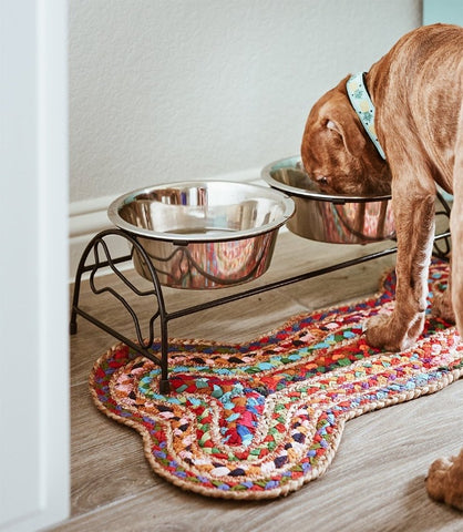 dog.food.and.water.rug.mat.fair.trade.handwoven.upcycled.eco.friendy.sari.fair.trade.artisan.handmade.do.good.shop.ethical.gifts.with.dog.puppy.food