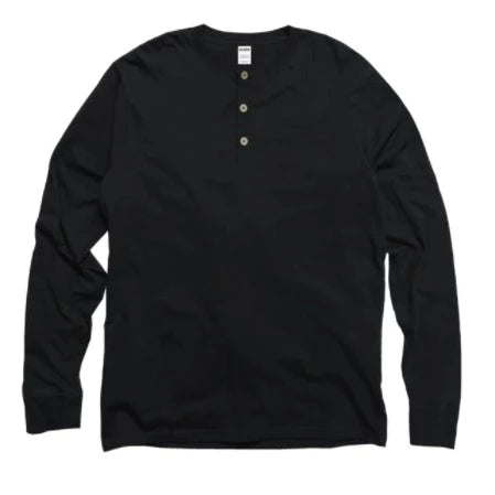 Black Cotton Henley Long Sleeve Shirt