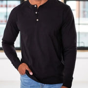 Black Cotton Henley Long Sleeve Shirt