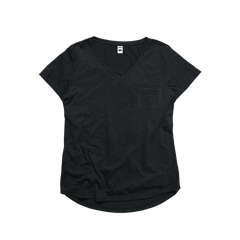 PRE-ORDER Ladies Drop Hem V-Neck Pocket Tee